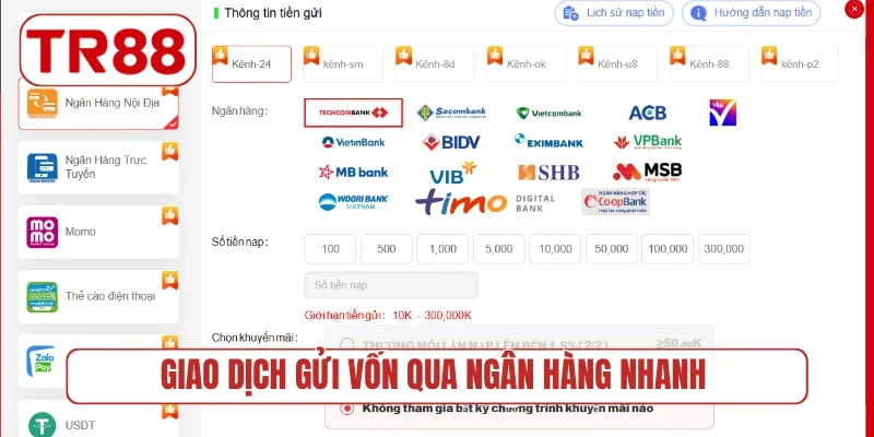 Giao dịch gửi vốn qua ngân hàng nhanh