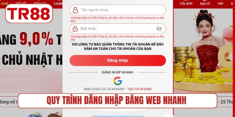 Quy trình đăng nhập bằng web nhanh